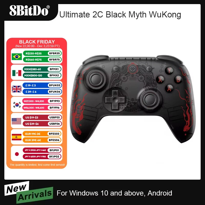 8BitDo Ultimate 2C Wireless Game Controller Wired Gamepad Black Myth WuKong with Hall Effect Joystick for Windows 10/11 Android