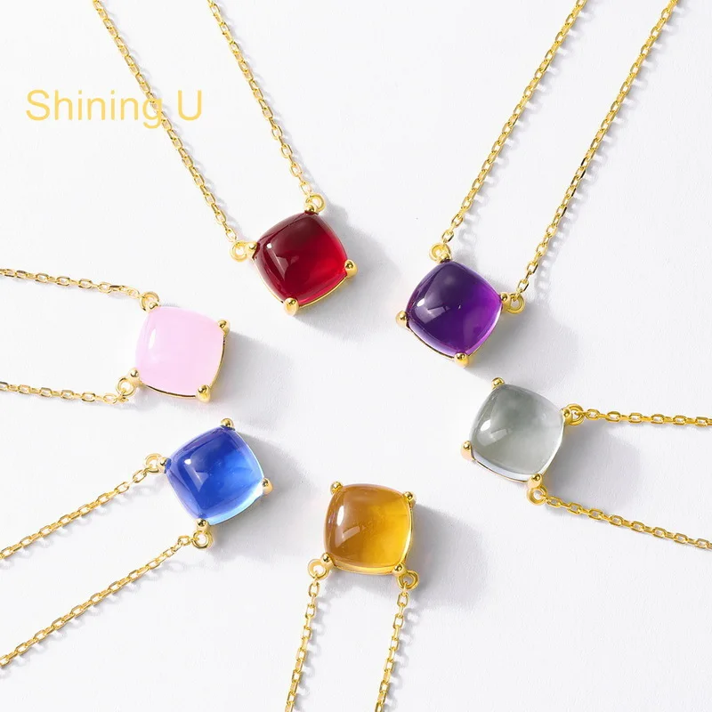 

Сияющее U S925 серебряное ожерелье из синтетического драгоценного камня для женщин, ювелирные изделия, лето