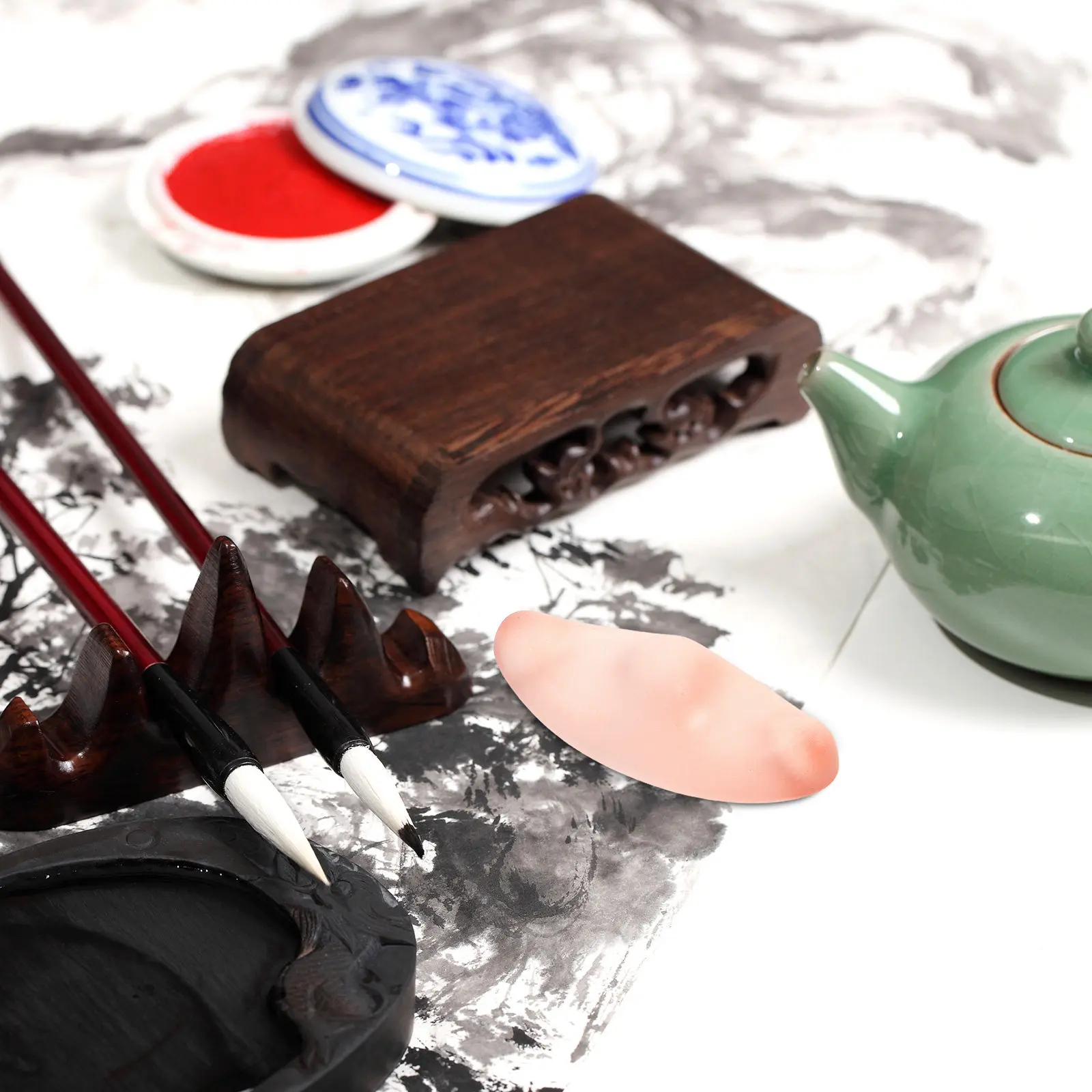 2Pcs Glass Brush Rest for Chinese Calligraphy Watercolor Painting - Elegant Decorative Paperweight Brush Holder Stable Pen Rest