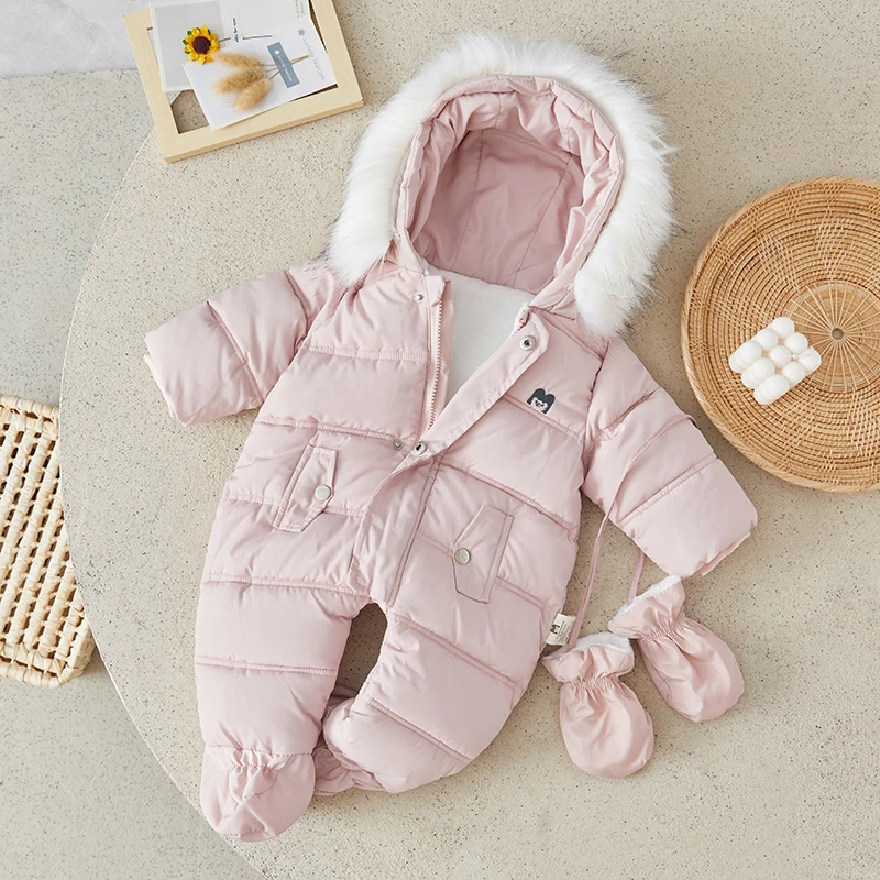 Suefunskry Newest Baby Winter Snowsuit Infant Coat Romper Warm Outwear Hooded Puffer Jacket Footed/Removable Jumpsuit 6-24Months