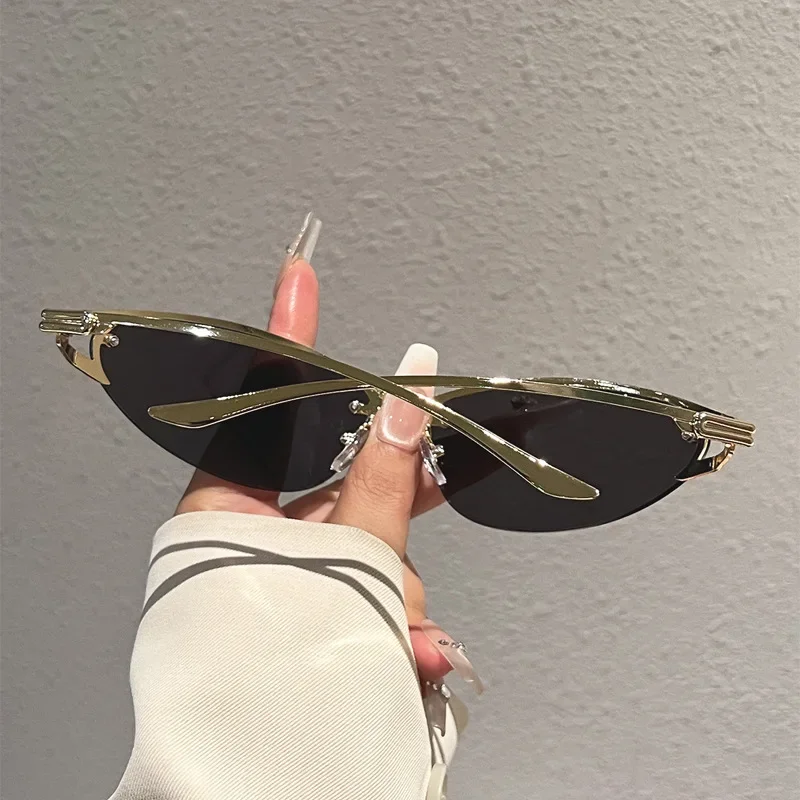 Neue Y2K Girl Technologie Mode Sonnenbrille Metall Cat-Eye Sonnenbrille für Frauen Trendige Marken-Brille für Männer Outdoor-Reise-Brillen – Detail 7
