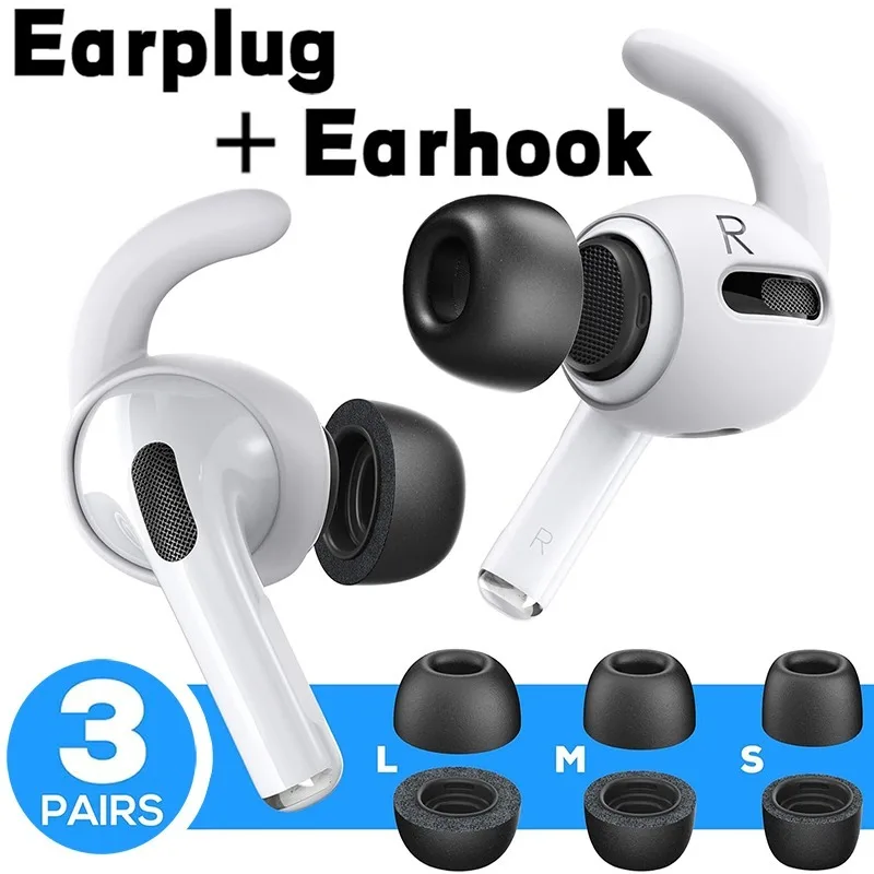 Replacement in-Ear Earplug for Apple AirPods Pro with Anti Slip Earhooks Protector for Earphone Soft Silicone Eartip Earbuds Cap