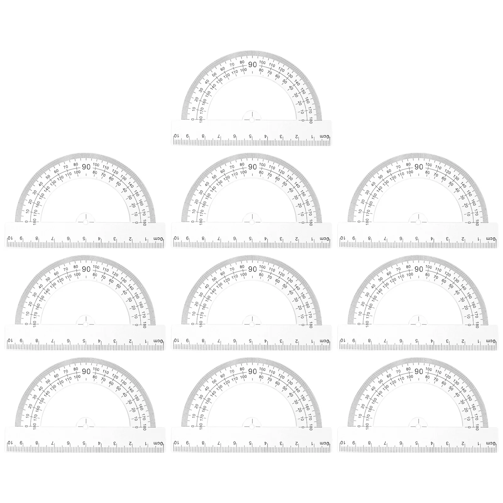 10Pcs Half Circle Plastic Protractors Lightweight Portable Measuring Tool for School Student Classroom Drafting