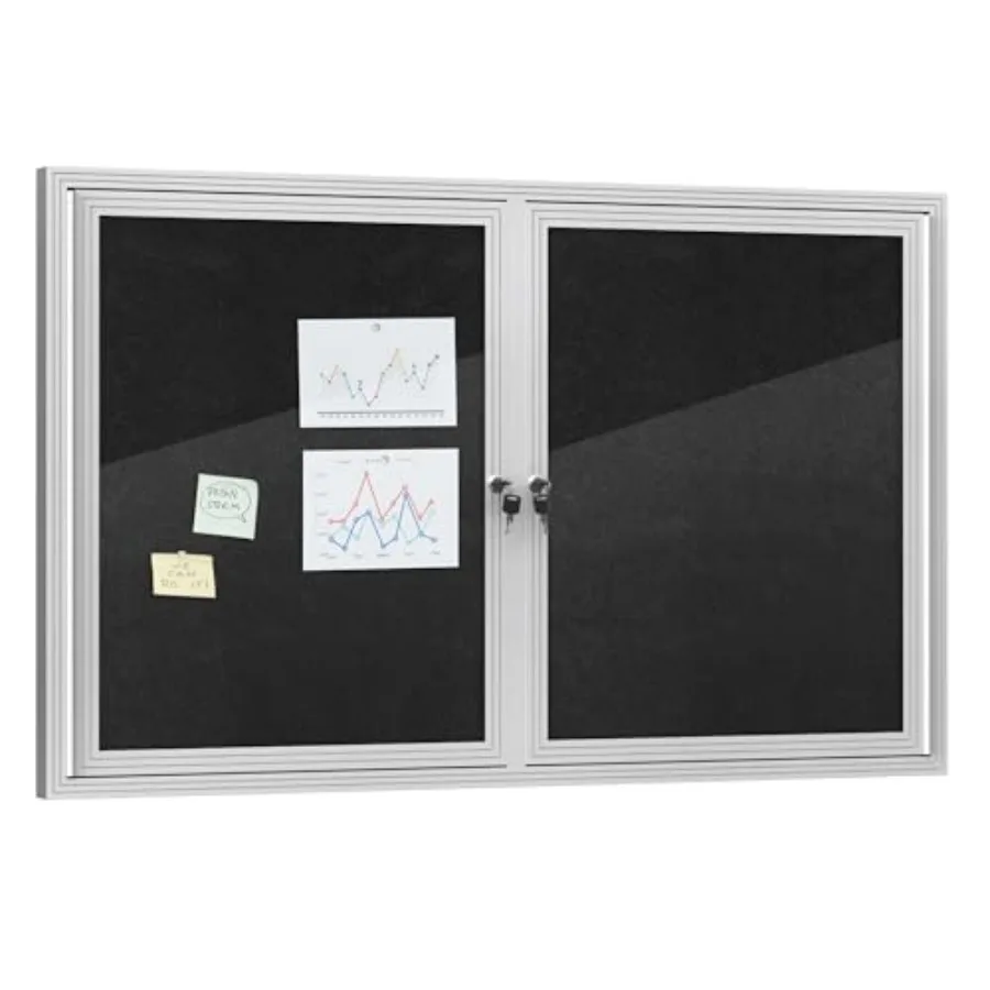 

48"x30" Enclosed Bulletin Board Outdoor Lockable Weather-Resistant Aluminum Cork Noticeboard for School and Office Silver Frame
