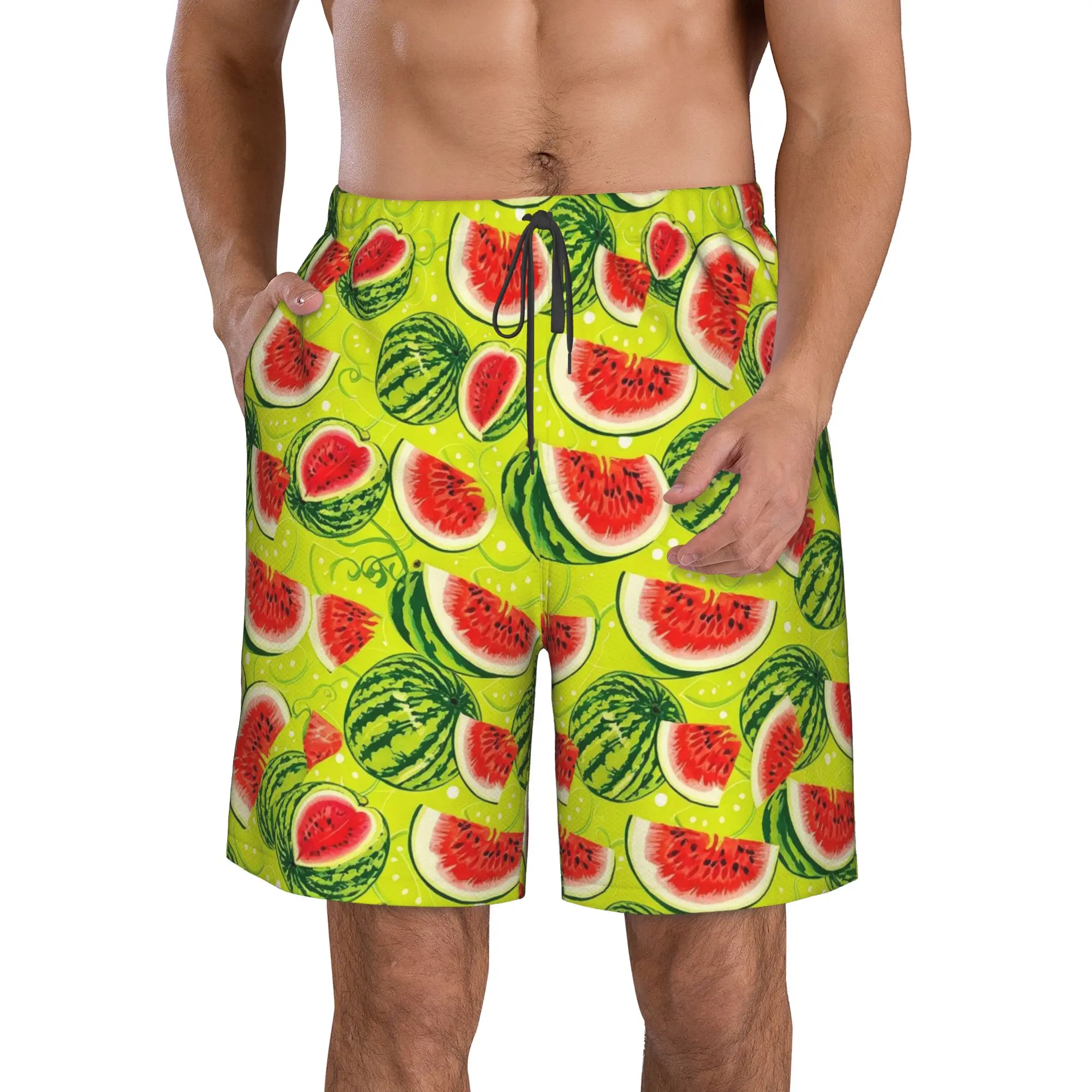 Cartoon Fruit Tropical Watermelon Pattern Trunks Beach Board Shorts Casual Quick Dry Swim Summer Men Pants