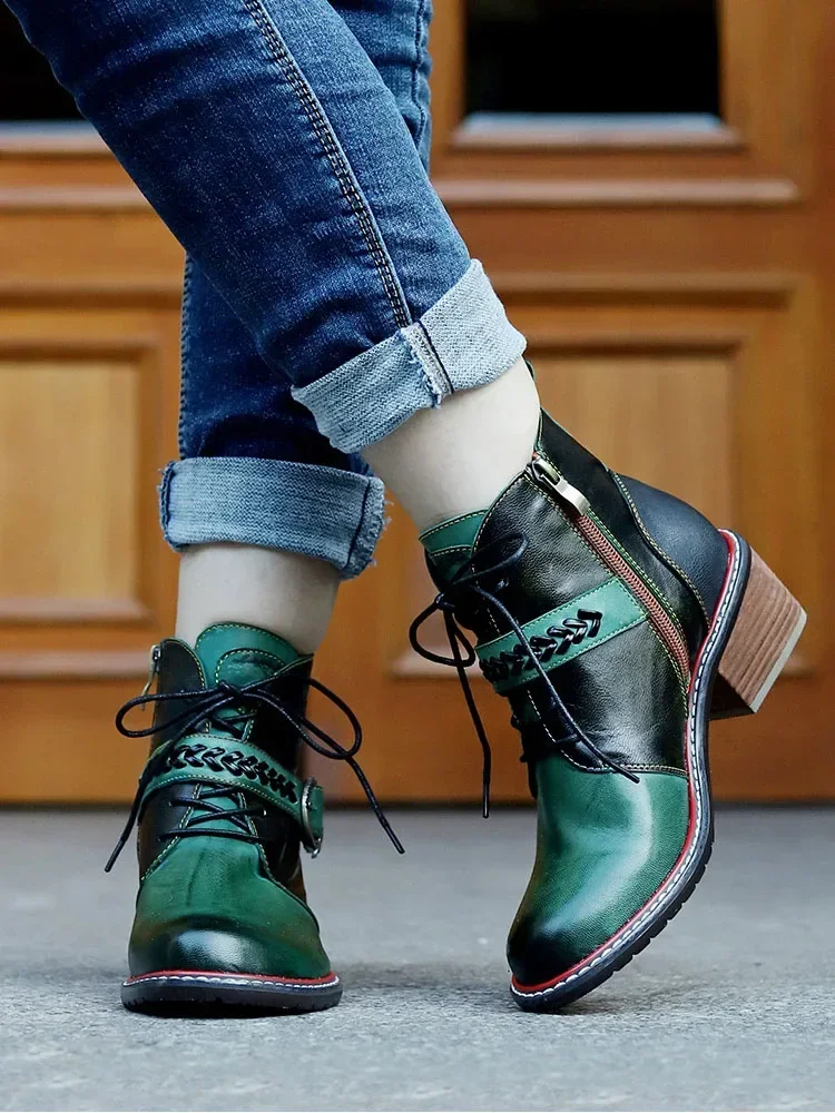 2025 5cm nouveau cuir de mouton grande taille automne printemps mi-mollet bottines femmes fermeture éclair femmes mode ethnique dames chaussures