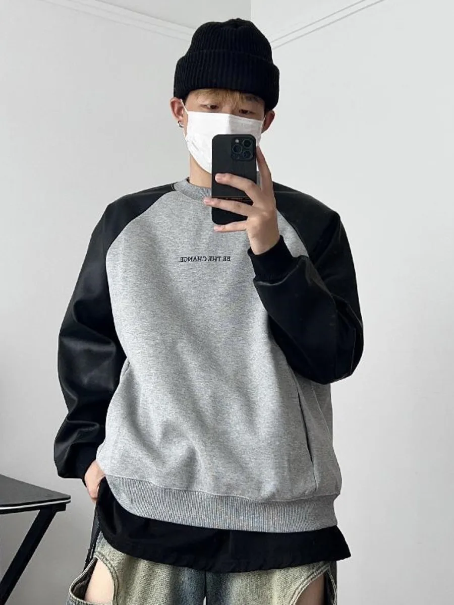 Chic Sport Sweatshirt Men's Niche Design Splicing Pullover Sweatshirt American Y2K Wear Autumn Loose Street Retro Jacket Top