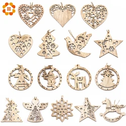 3PCS Vintage Christmas Wooden Pendants Ornaments DIY Wood Crafts Xmas Tree Ornaments Christmas Party Decorations Kids Gift