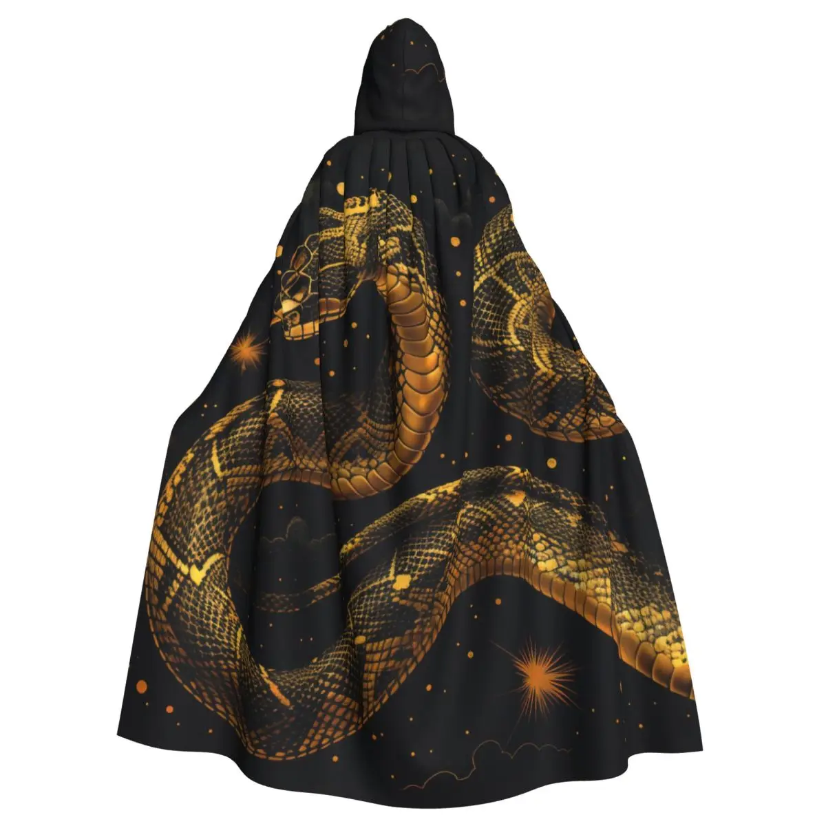 

Adult Halloween Cloak Cape Golden Cosmic Serpent Snake Hooded Medieval Costume Full Length Dress Coat