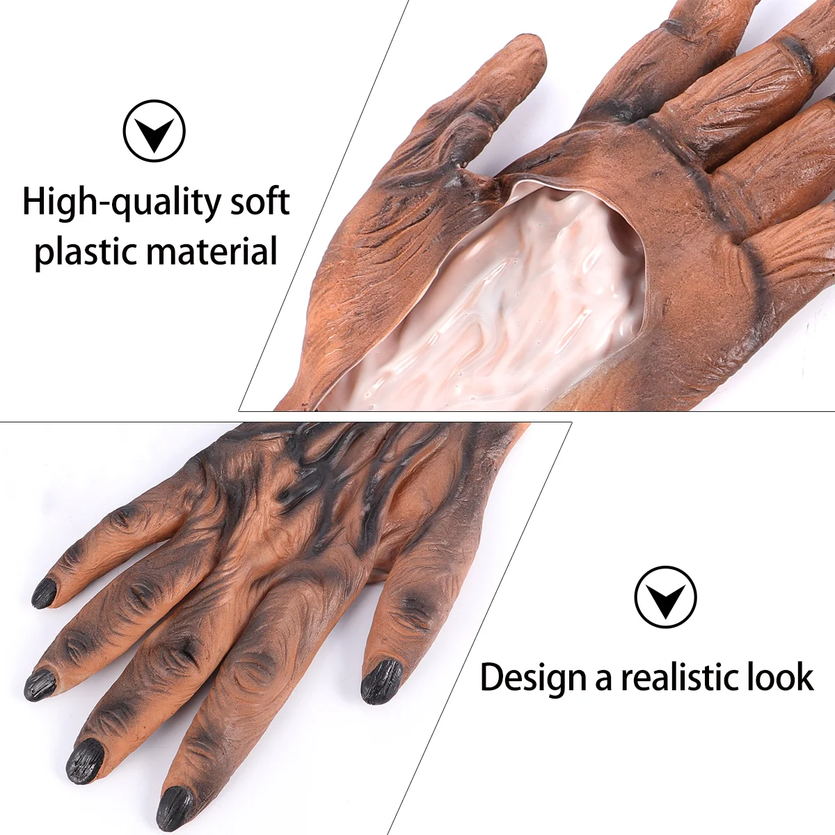 1 Pair Halloween Decoration Scary Costume Props Cosplay Werewolf Gloves (Brown) Halloween Scary Gloves