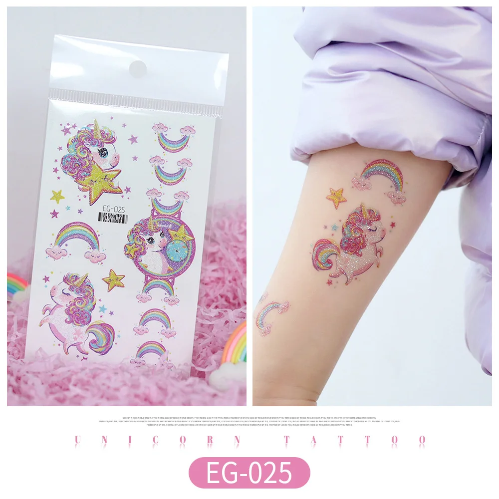 Children's Cartoon Glitter Tattoo Patch Waterproof Unicorn Butterfly Temporary Tattoos Sticker Size:120 * 75mm