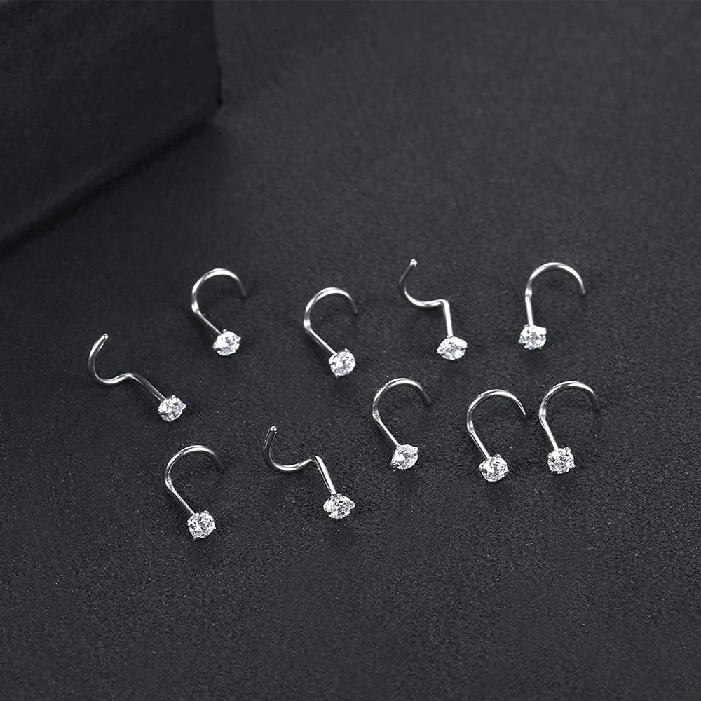 Stainless Steel Nose Rings Stud Set for Women Men Screw Nostril Piercing Jewelry 1.5mm 2mm 2.5mm 3mm Clear CZ Ball Flat