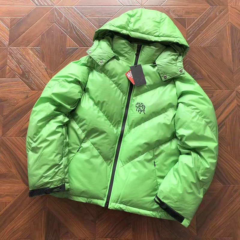 

Европейский американский трендовый бренд Mertra, меняющая температуру хлопковая куртка, зимняя унисекс, с 3D логотипом, зеленое хлопковое пальто, настоящая фотография