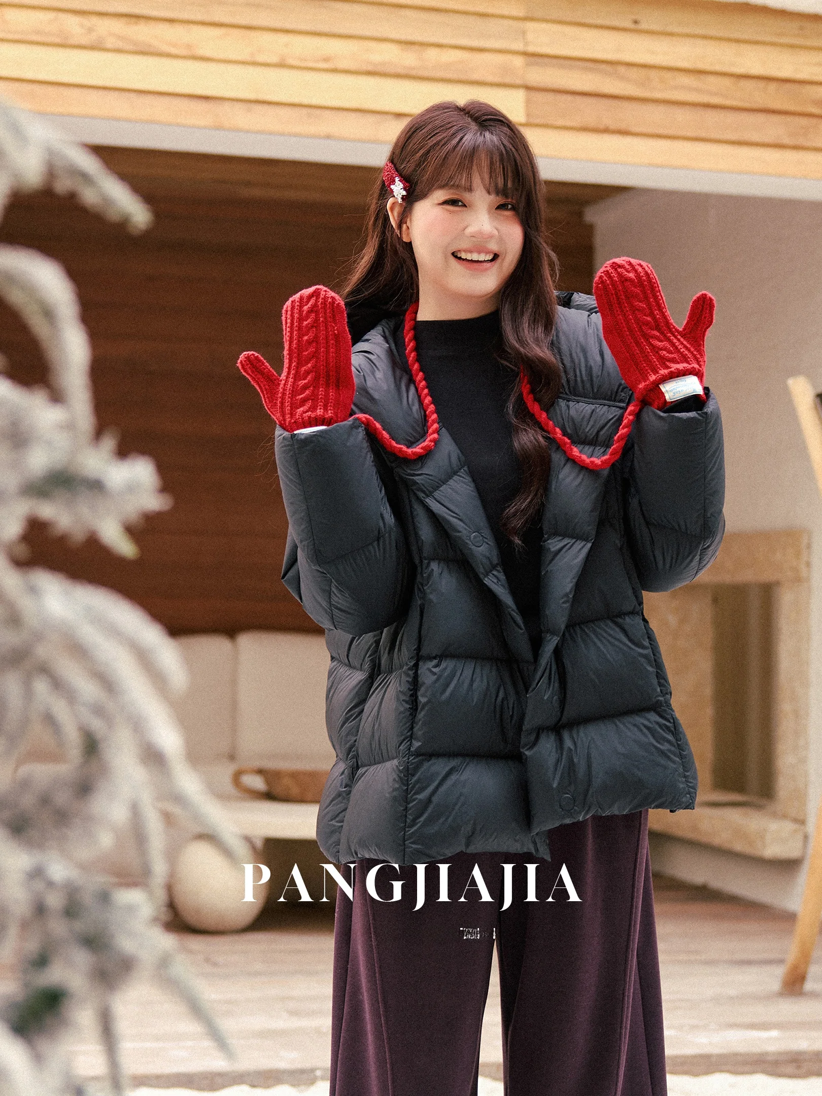 

Pampered Sister plus Size Women's Winter Jaet Quilted Goose down Coat Hooded Warm Casual Sle Nylon Fabric Long Sve