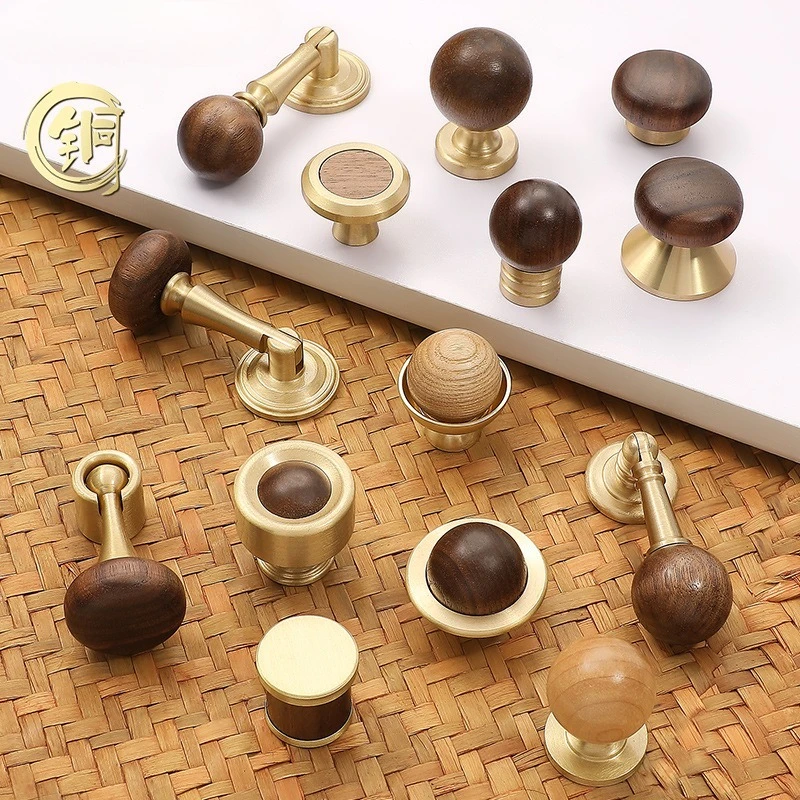 New Chinese‑style Walnut Single‑hole Round Ball Drawer Pull, Mid‑Century Style Handle for Cabinets, Wardrobes and Shoe Cabinets