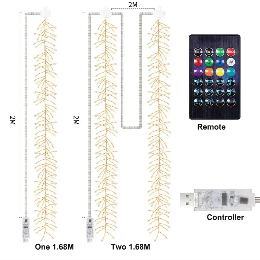 2 em 1 1.65m aplicativo inteligente firecracker luz da corda dreamcolor eletrônico firecracker ano novo controle app luz da guirlanda de natal