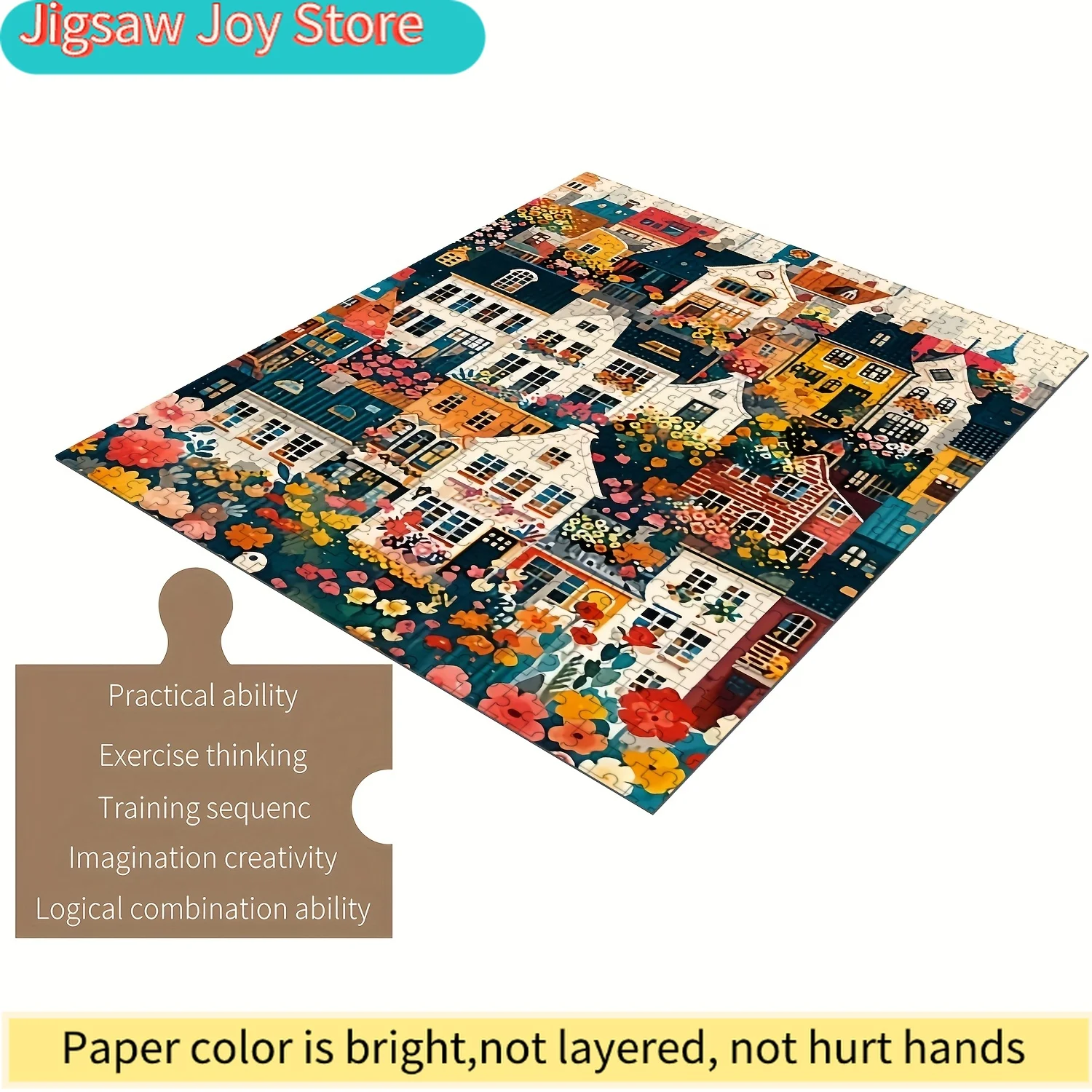 

Деревянный пазл Flower City для всей семьи - средний уровень сложности с яркой цветочной сценой деревенской жизни, устойчивый к царапинам