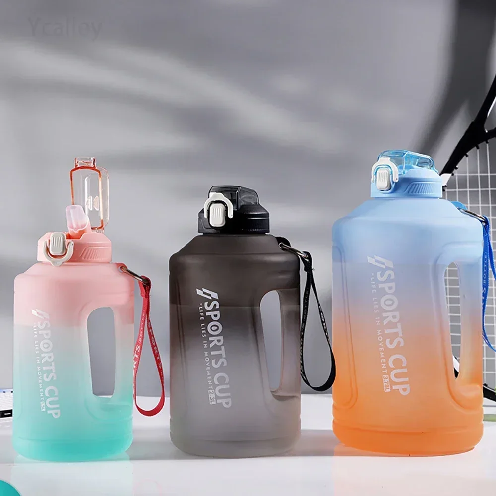 Sport 2l Water Bottle Reminder Silicone Sith Straw Waterbottle Fitness Big Bottles 1500ML / 2300ML / 3800ML 2 liter