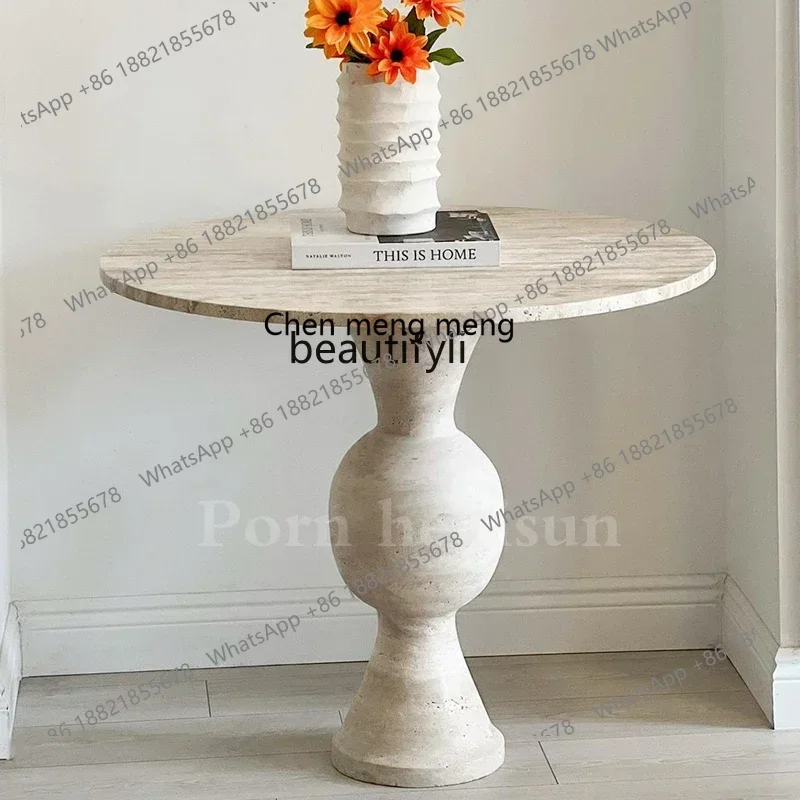 D178  French medieval natural Roman travertine dining table designer minimalist marble living room round marble table