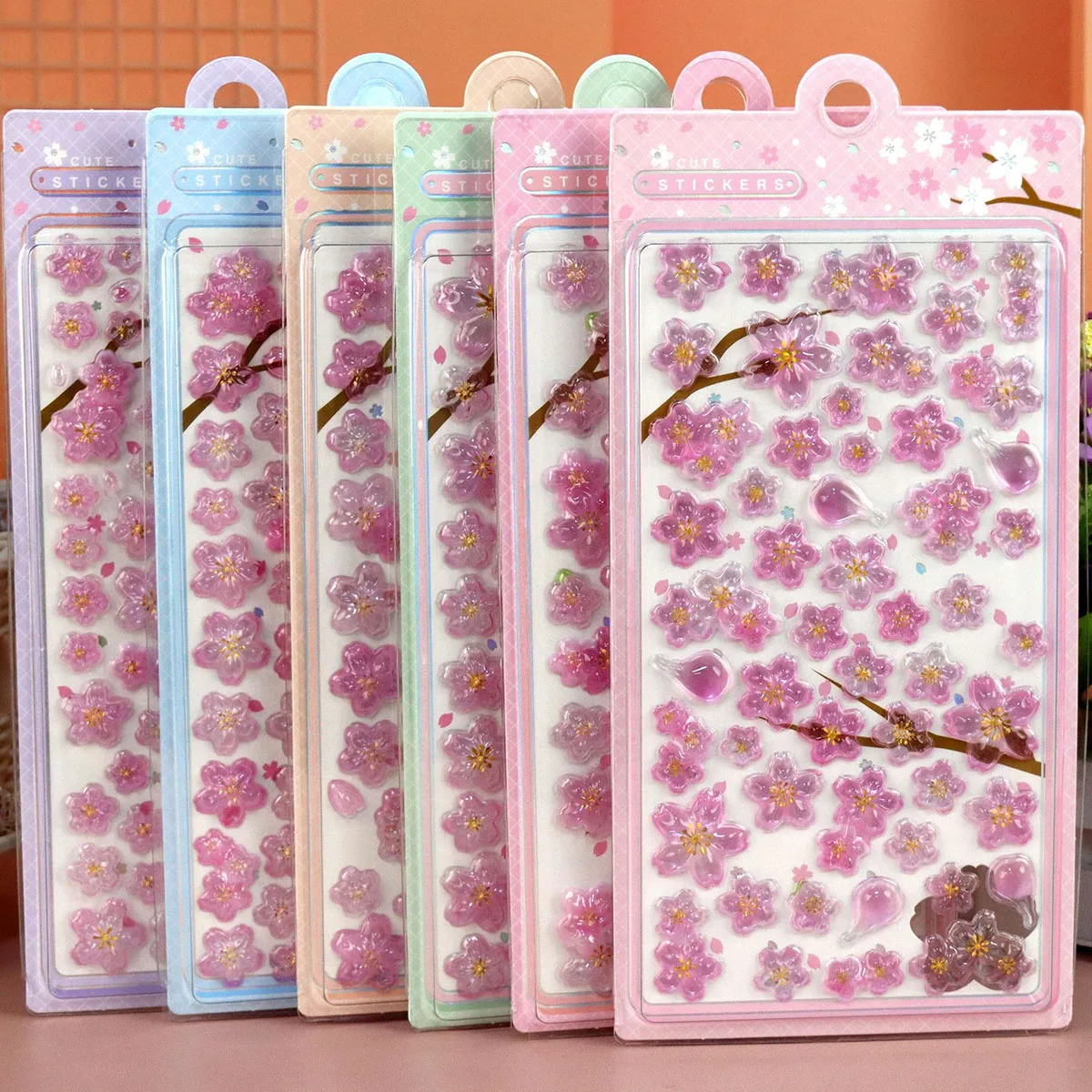 Cherry Blossom 3D Crystal Relief Solid Stickers Scrapbooking DIY Journaling Stationery Diary DIY Decorative Stickers