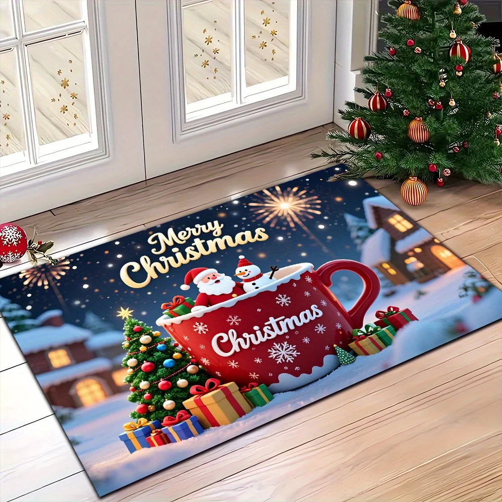 Festive Holiday Wreath Motif Floor Rug Decorative Non Slip Door Mat Versatile Accent For Gym Dance Studio Room