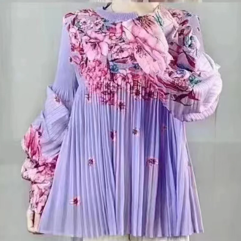 

Miyake Pleats Spring/Summer 2023 New T-shirt Top Women's Print Loose Pleated Clothes Comfortable Casual Women Clothing