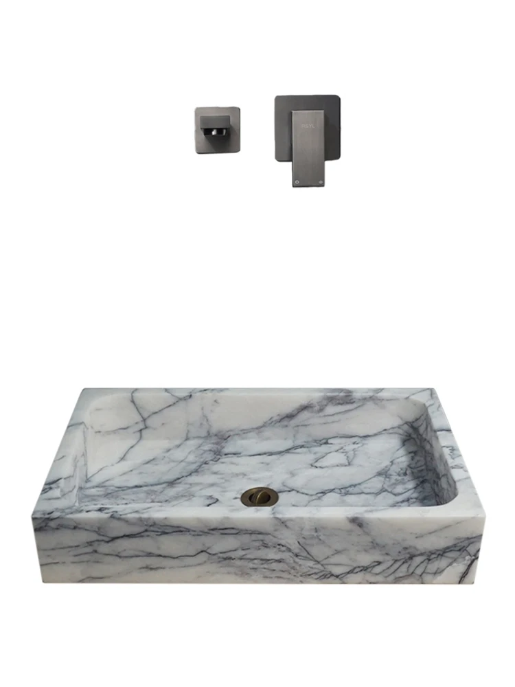 Natural marble washbasin, integrated wash basin, simple bathroom, wall-wall, translucent washbasin