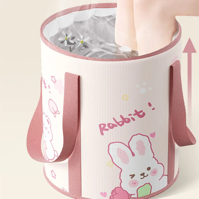 New Foldable Foot Bath Bag Pink Rabbit Basin Thermal Foot Bath Bucket Dormitory Deep Bucket Over Calf Home Portable Foot Bath