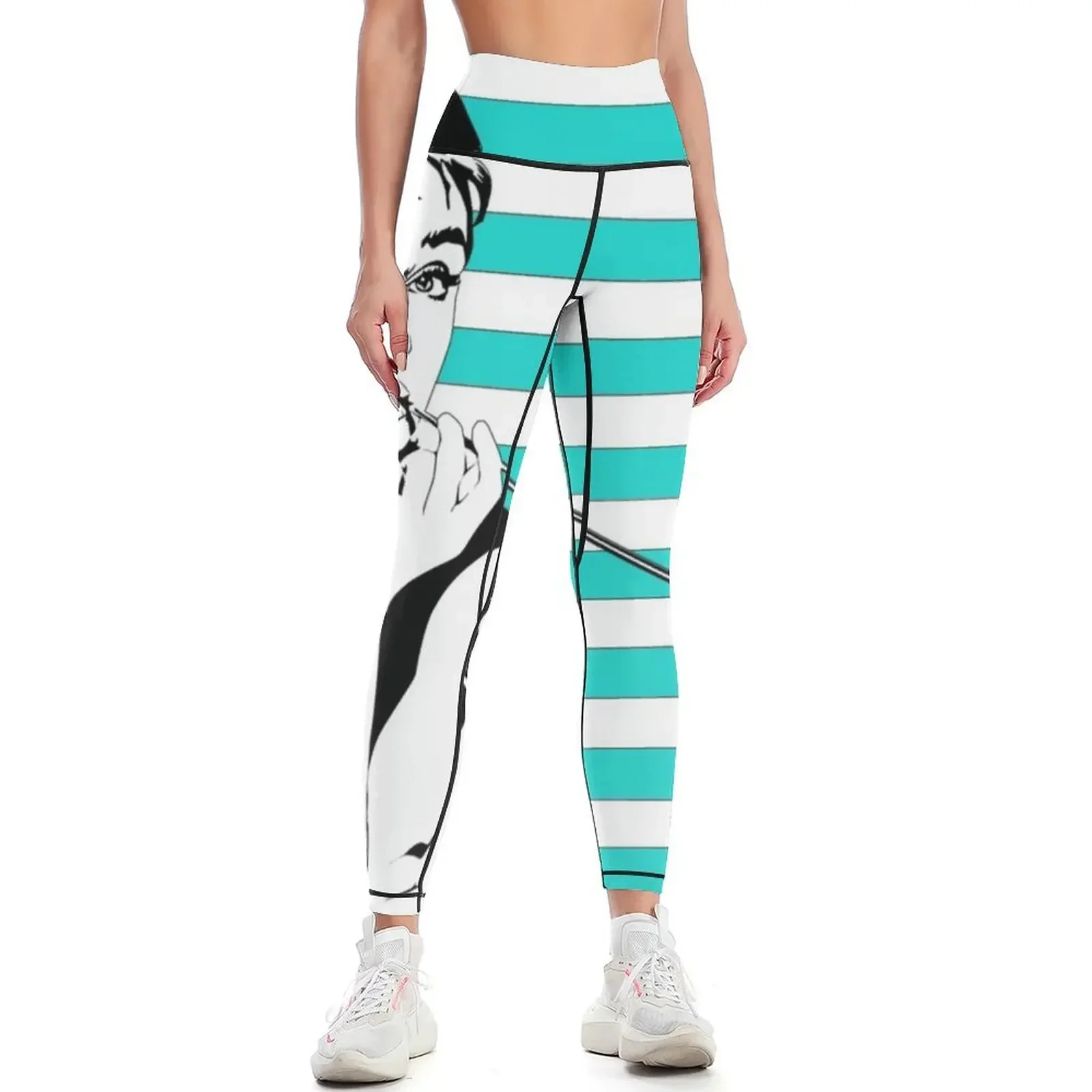 

Audrey Stripes Teal - CLAS0006 Leggings gym clothing Women's tights Fitness's gym clothes trousers Womens Leggings