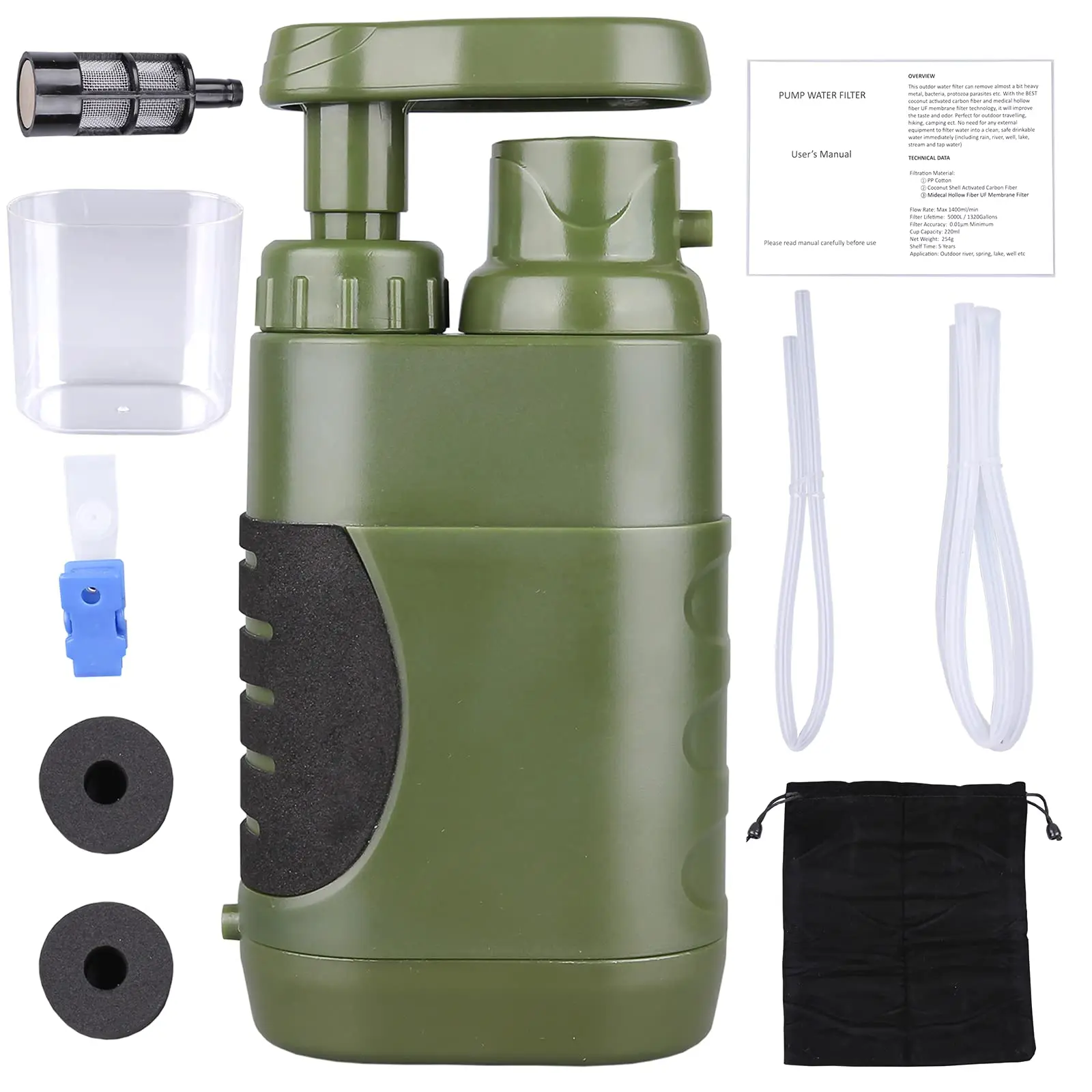 

Portable Hand Pump Water Filter Camping Water Filter Survival 3-Grade Backpacking System Purifier for Family-Outdoor Emergency