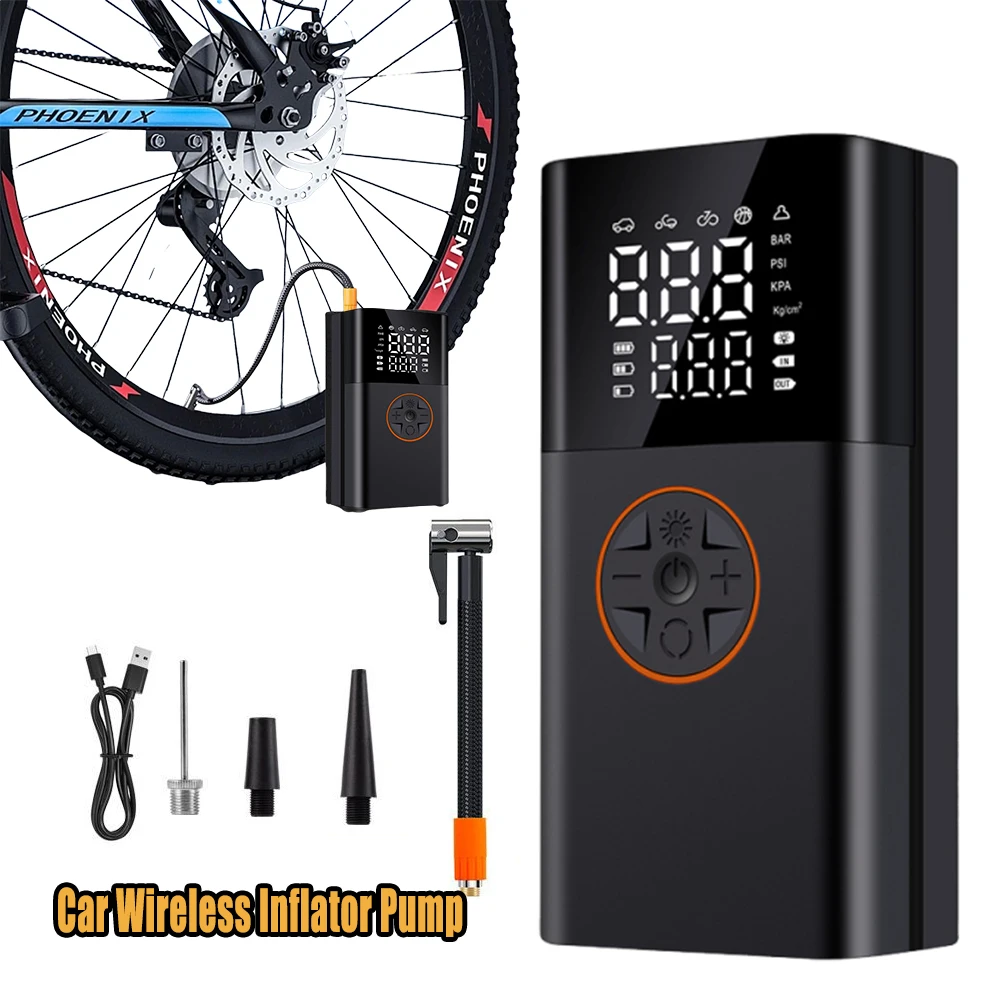 Portable Car Cordless Air Pump Wireless Air Compressor With Digital Pressure Gauge LED Light Smart Rechargeable For Car Tire