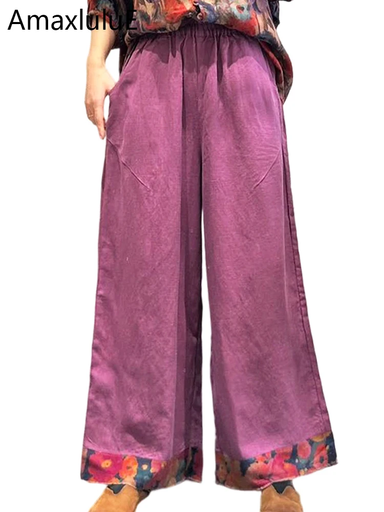 

Летние модные свободные брюки Amax LuluE в японском стиле, классические полосатые брюки для женщин, винтажная повседневная одежда с цветочным принтом 2026