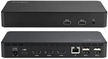 Portable dock for 11 monitors, 3 HDMI, 100W power, USB-A, Ethernet & audio. Optimized for Mac/Windows.  SEO Title: Kensington SD