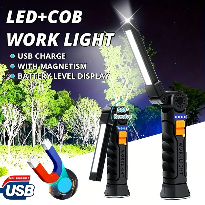 Portable LED COB Search Lights With Magnetic & Hook Built-in Battery Rechargeable Work Light Outdoor Waterproof  Emergency Lamp