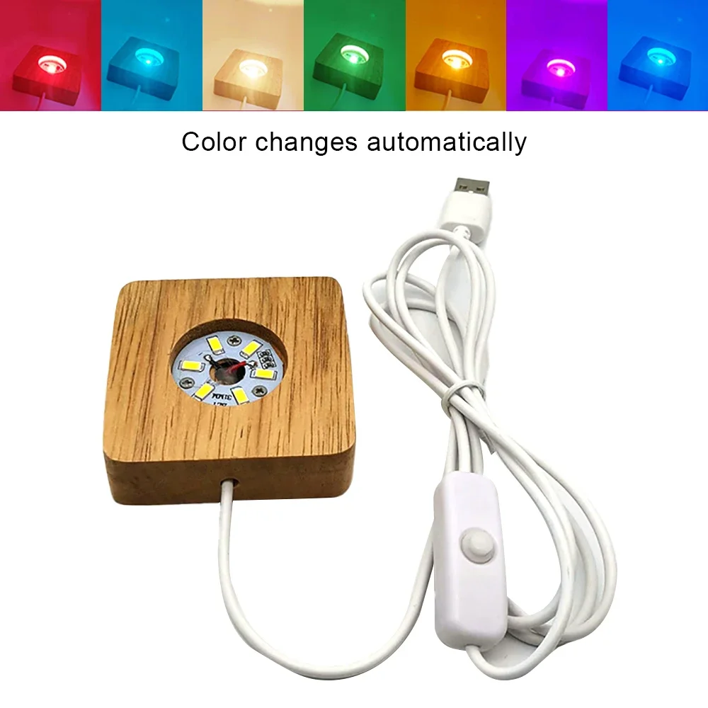 

Wooden LED Light Display Base Crystal Glass Art Ornament Holder USB Square Night Lamp Base DIY Night Light Home Decoration