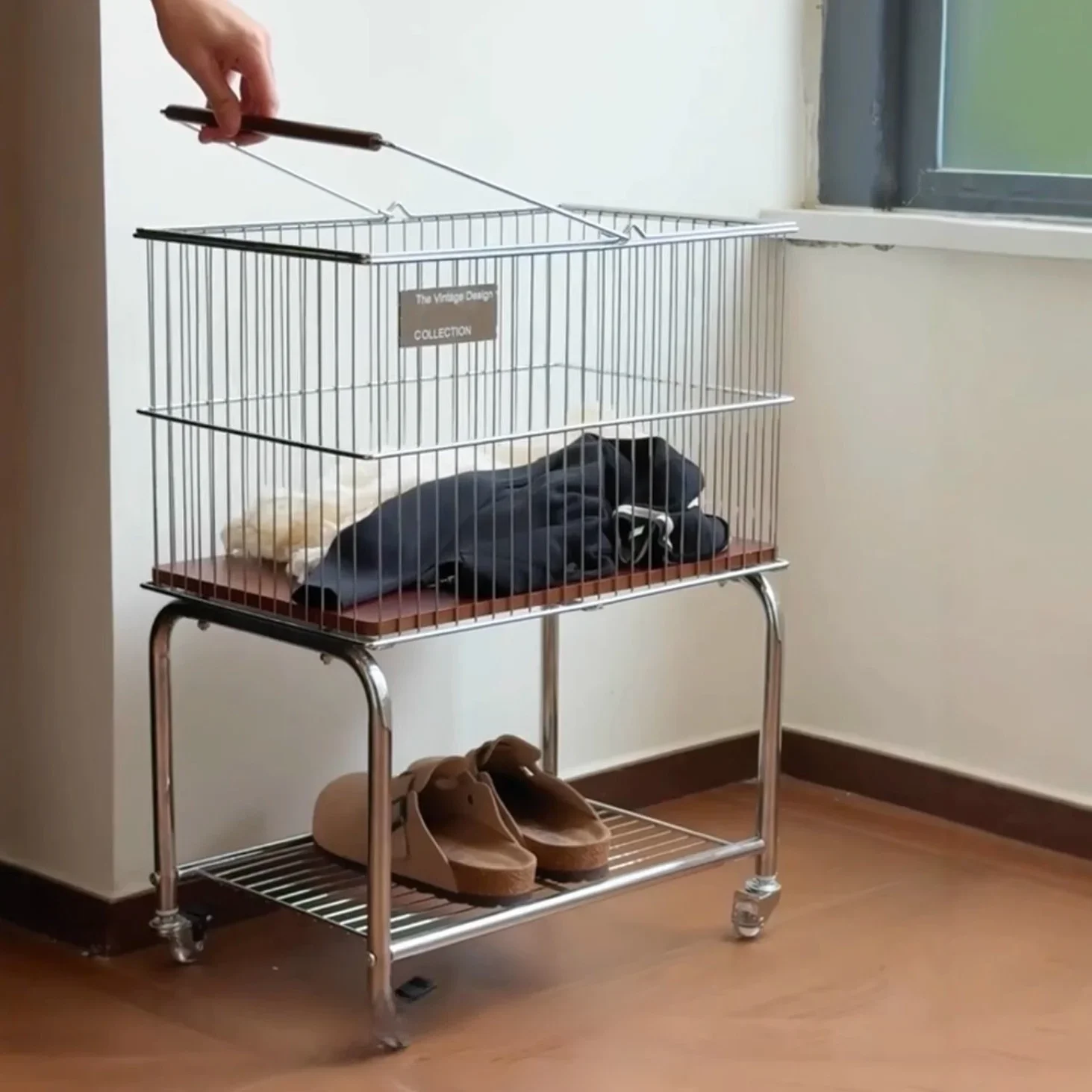 Customizable Large Double Layer Vintage Sle Mobile Laundry Basket Home Use Utili Cart Nordic