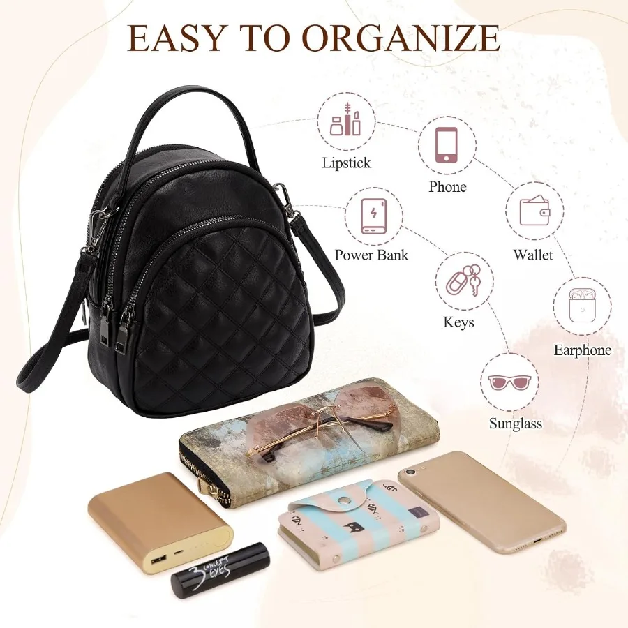 حقيبة ظهر VX VONXURY Mini حقيبة كتف نسائية عصرية قابلة للتحويل مع حزام جيتار