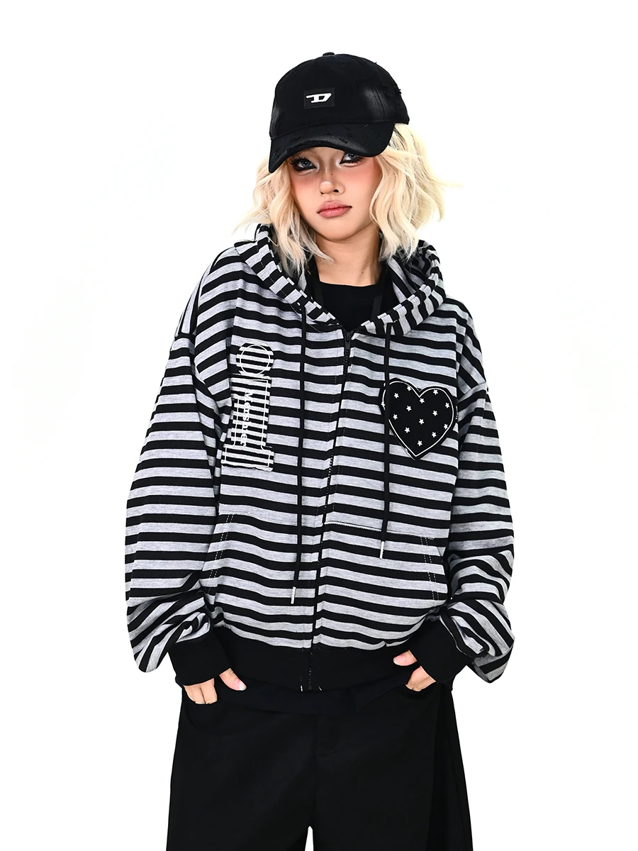 

Женская толстовка-кардиган Lazy Street в полоску, свободного кроя, весенняя новинка, модная верхняя одежда в американском стиле, легко носить