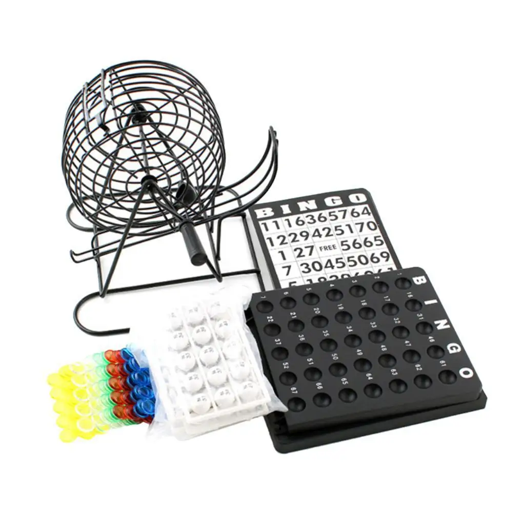 Classic Bingo 75Balls Wheel Wire Cage Lotto Game Set With Card Marker Ticket Set