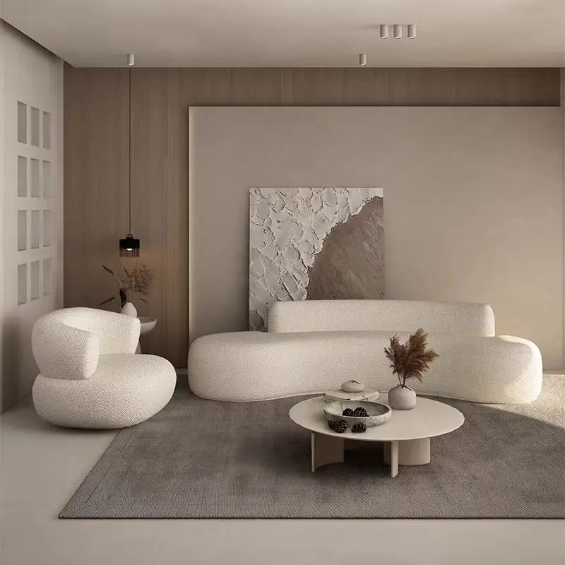 Hot Minimalist Luxury  Para Sala Three-Seat Sofa Set Furniture White Juego De SofasCouch Living Room Corner Boucle Curved Sofa
