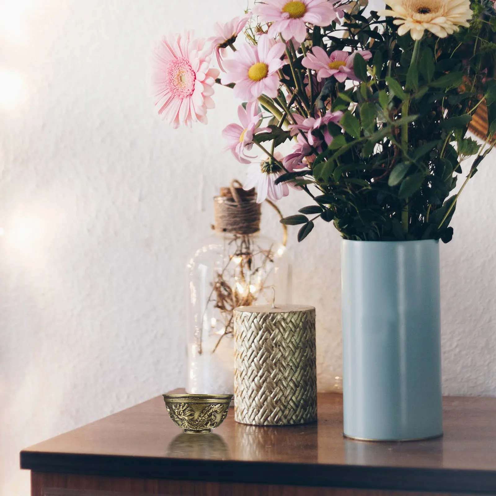 

1pc Mini Brass Bowl Statue Carved Desktop Decor Vintage Home Office Decoration Festival Gift Brass Ornament