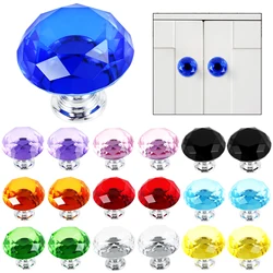 12/20Pcs 30mm Door Knobs Set Colorful Diamond Clear Crystal Glass Zinc Alloy Auxiliary Cabinet Wardrobe Handles Drawer Pull