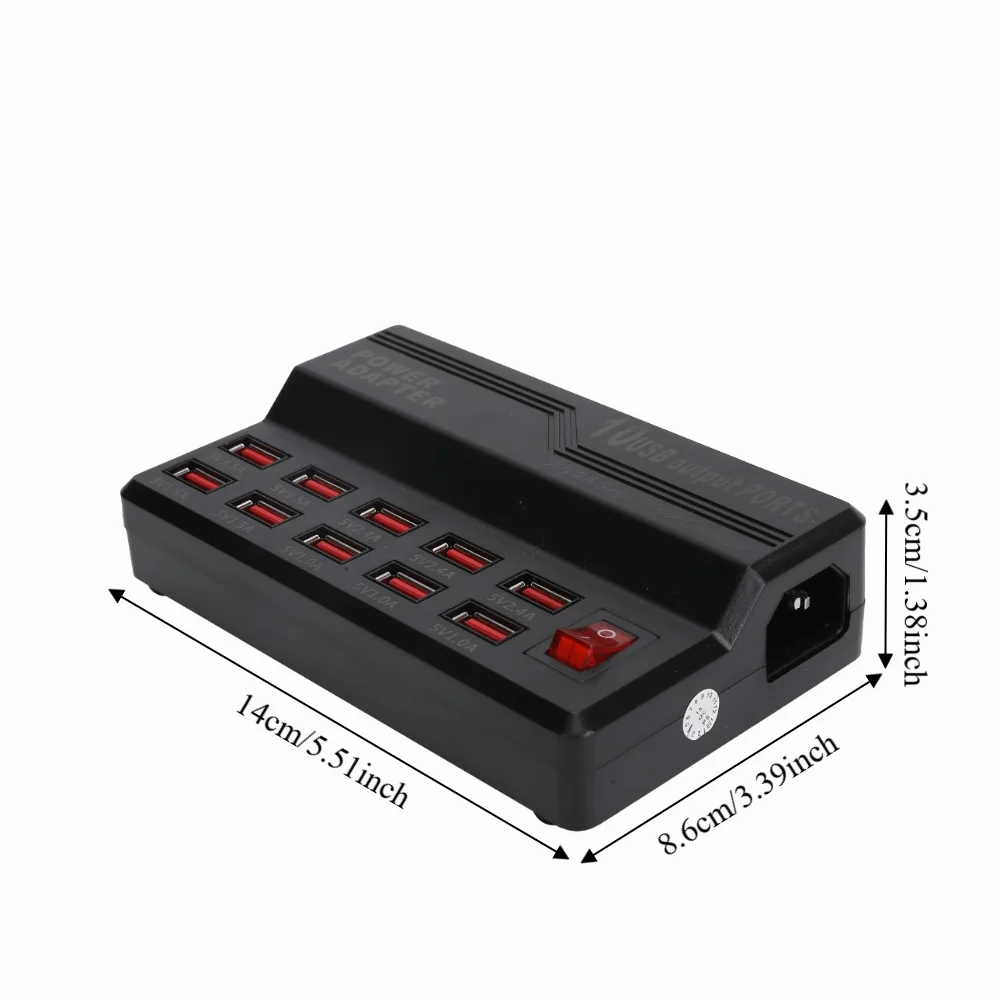 Universal 12A Power USB Smart Charger 10-Ports Fast Charging Multi Ports Charger 60W Power USB Charging Station Home Office