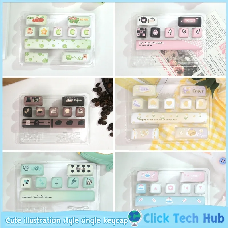 

Cute Illustration Style Single Keycap 8key/10 Key Moa Height Esc Anime Theme Customized Mechanical Keyboard Keycaps Girls Gifts