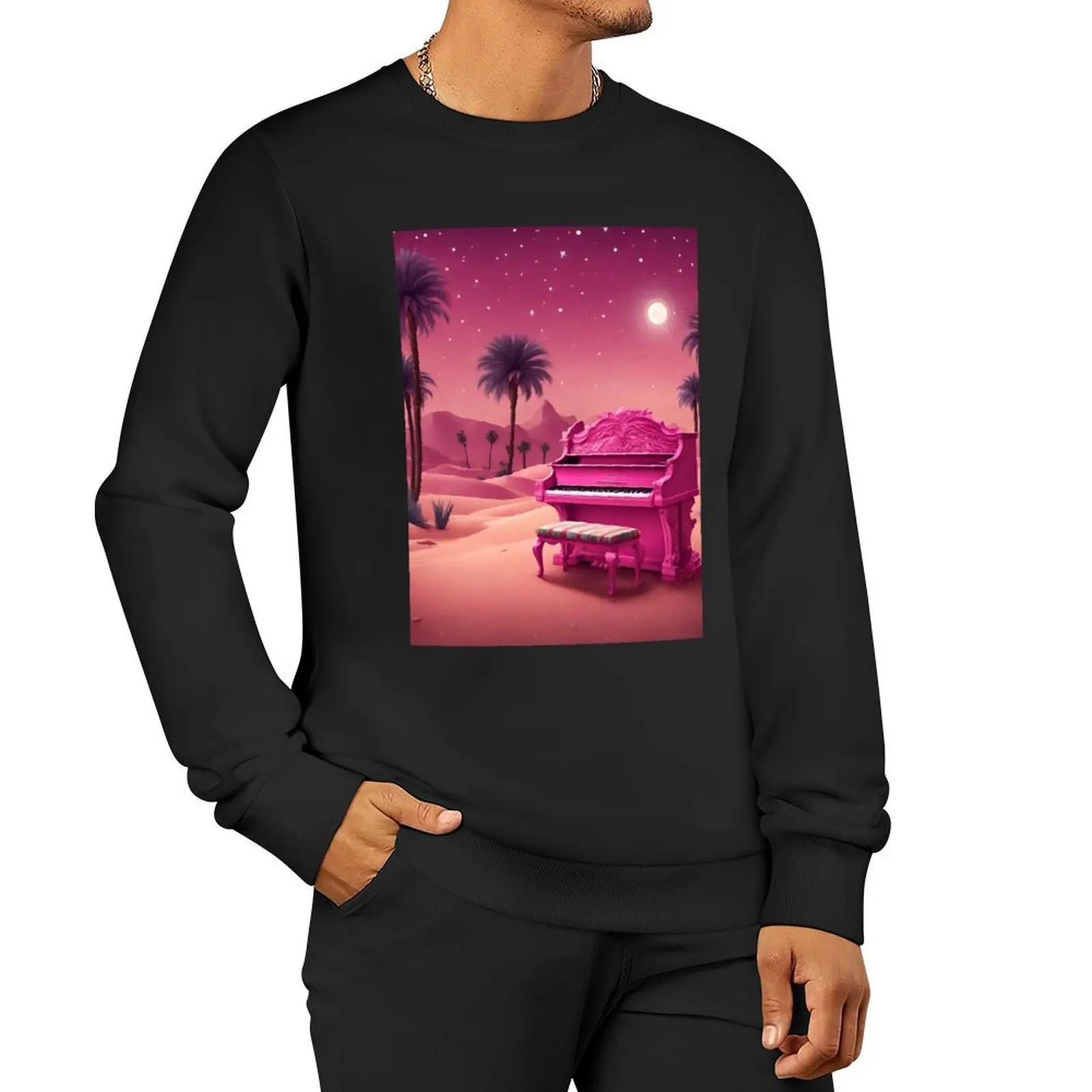 Piano in the Egyptian desert with Pyramids, jungles, lanterns, ancient Rome Pullover men's sweat-shirt sweatshirt