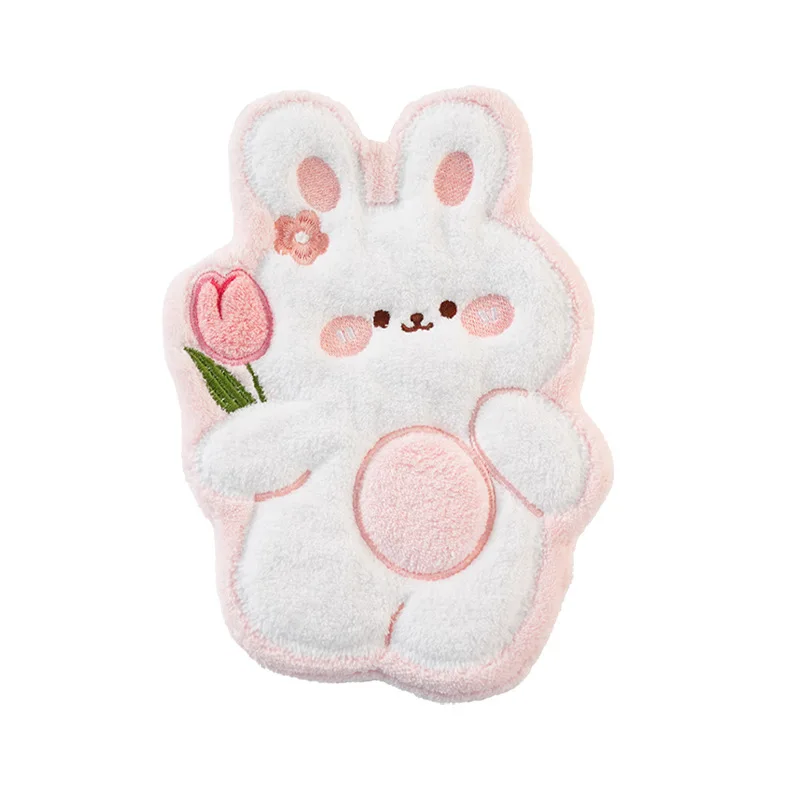 Toalla multifuncional de terciopelo coral con diseño de conejito de dibujos animados para decoración del hogar, comedor, toalla colgante absorbente de agua