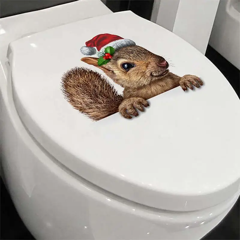 Christmas Squirrel Wall Sticker Bathroom Toilet Decor Living Room Cabinet Refrigerator Home Decoration Decals S154