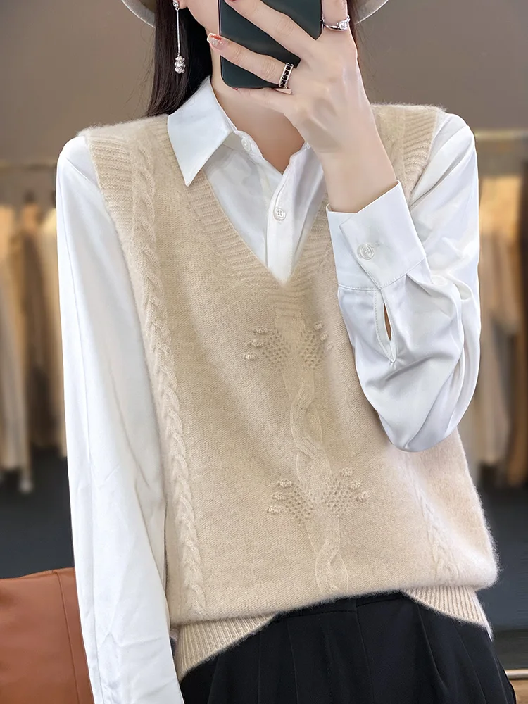 New Arrivals Outerwear Women sweater vest V-Neck Pullover Merino Wool Jumper New In Knitwear Lady Clothes Knit Top Fashion Trend