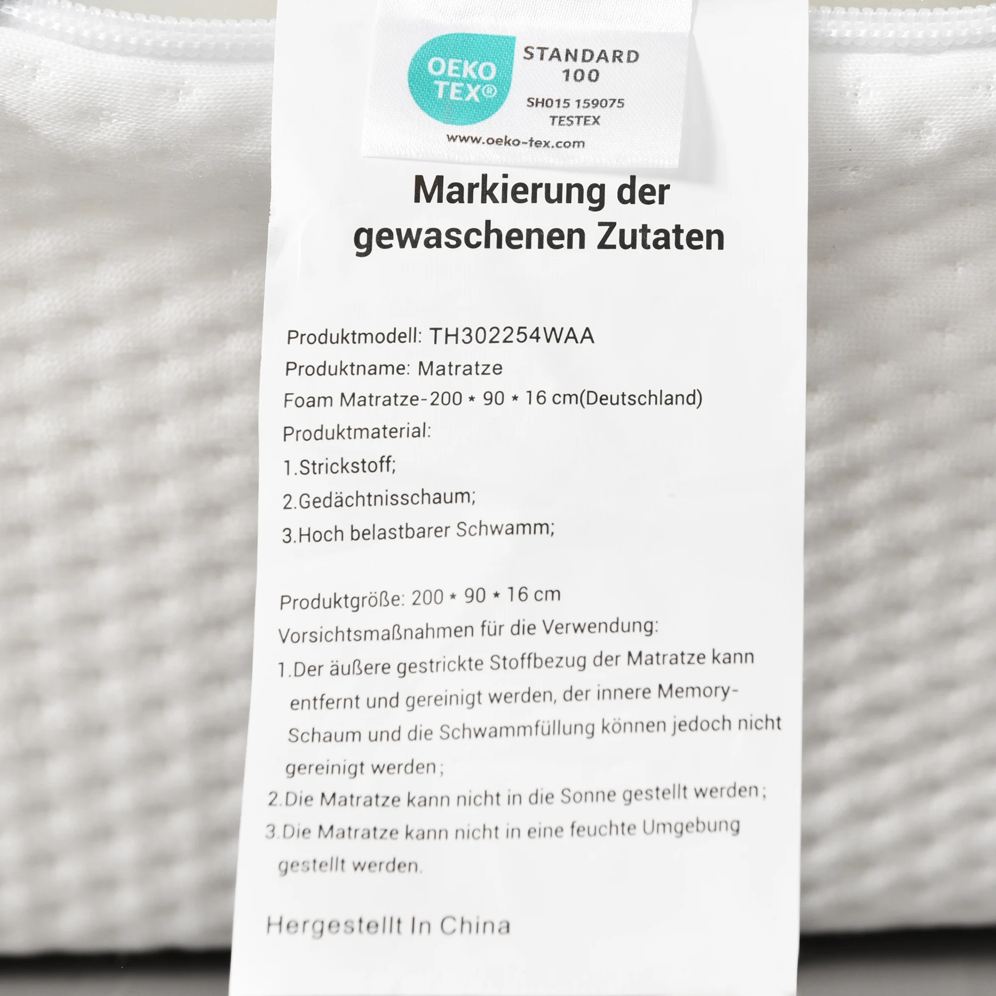 90 x 200 cm, bequeme Matratze, rutschfeste Partikel, Eco-Tex-zertifiziert, ergonomisch, atmungsaktiv und langlebig, Härte H3 – Detail 25