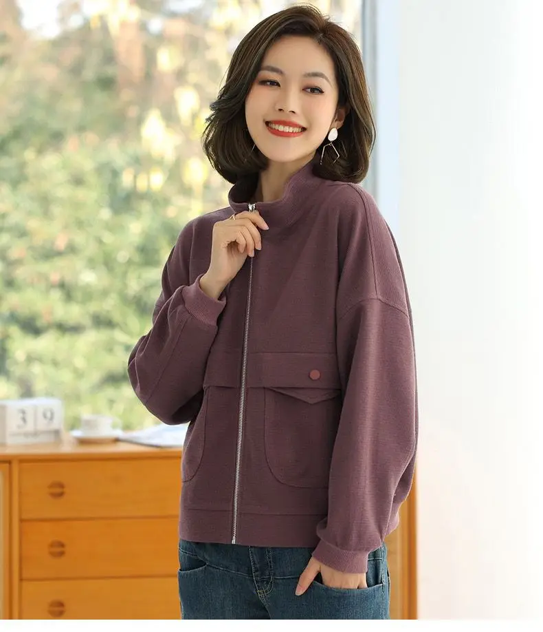 Pure Cotton Jacket Women's Solid Color Hoodie New Short Loose Jacket Cardigan Top Trendy